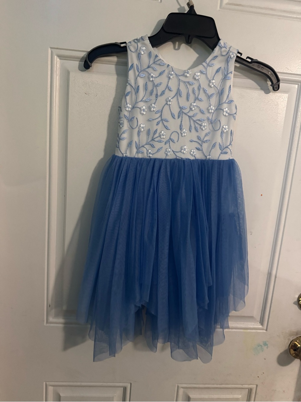 Embroidered Blue and White Tulle Kids Dance Costume